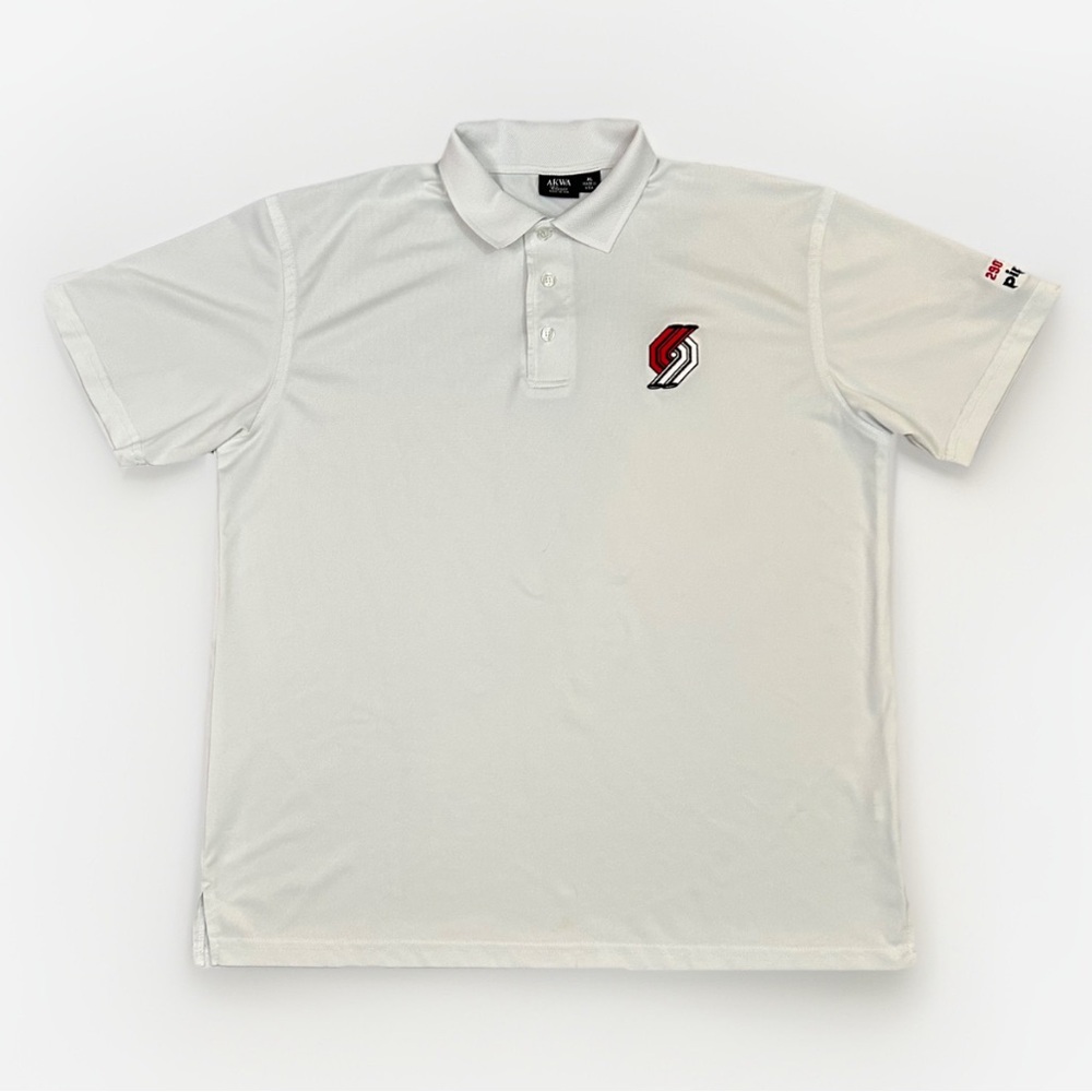 AKWA Made in USA Portland Trail Blazers White Piqué Polo Shirt Mens Size XL EUC